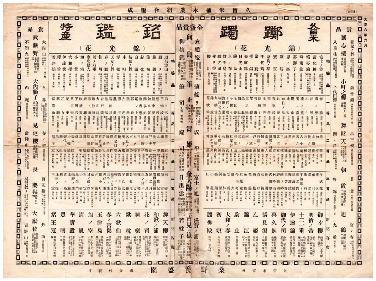 Ranking List of Kurume Azalea (June 1917, owned by WAC)